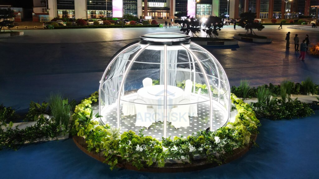 Illuminated Dome Sunroom for Outdoor Dining